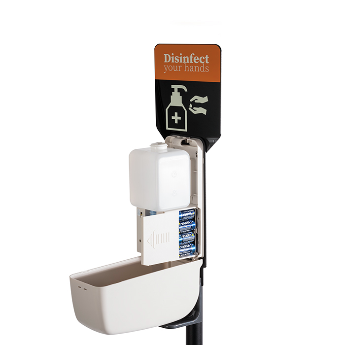 Desinfektionsständer Ø 32 cm, H: 163 cm Metall, schwarz, Kunststoff mit Sensor