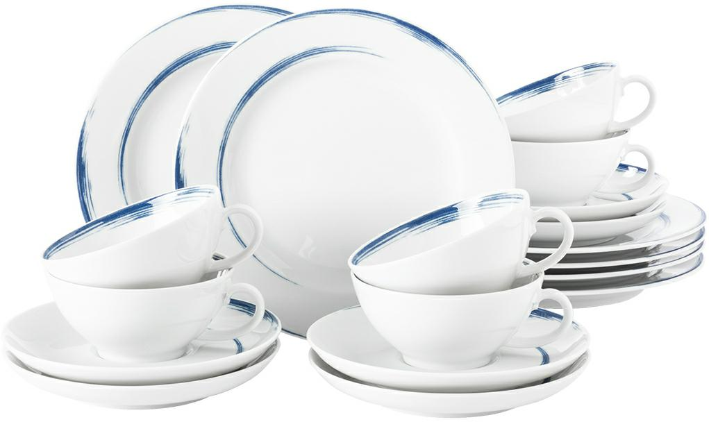 Seltmann Teeservice 18-tlg. A -Paso- rund mit Relief modern - Dekor: 25708 - Blue Brush