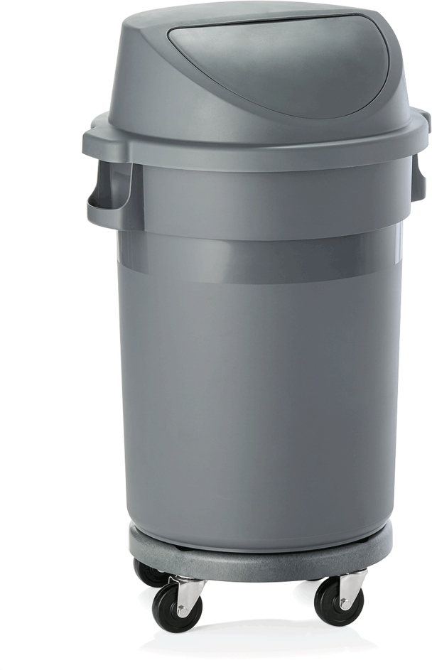 Abfallbehälter mit Transporttrolley und Pushdeckel, 80 ltr., Ø 41 cm, Polypropylen