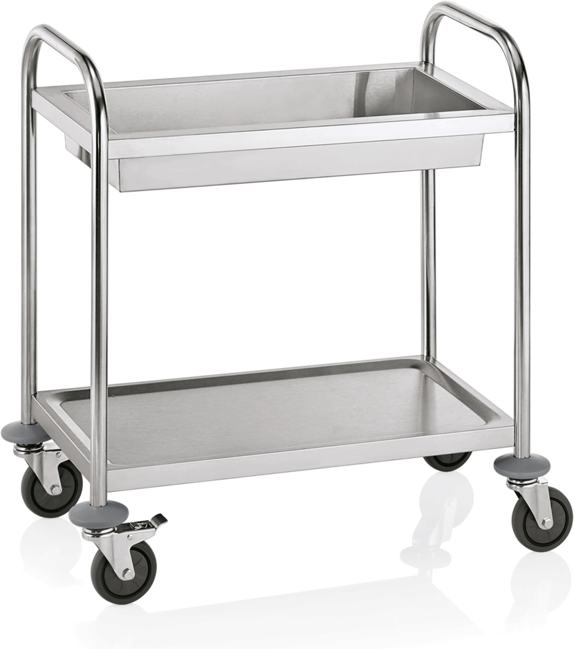 Abräumwagen mit Wanne/Bord, 70 x 47 x 81 cm, Edelstahl