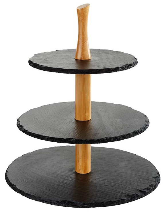 3-stufige Etagère Ø 30 / 25 / 20 cm, H: 34 cm , Schwarz