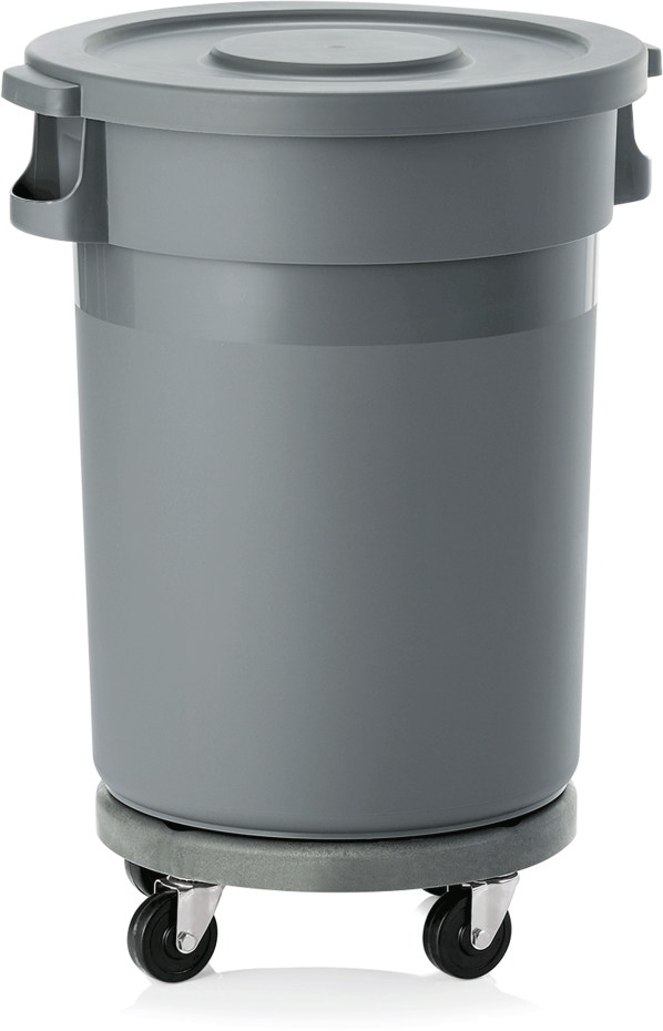 Abfallbehälter mit Transporttrolley und Flachdeckel, 80 ltr., Ø 41 cm, Polypropylen