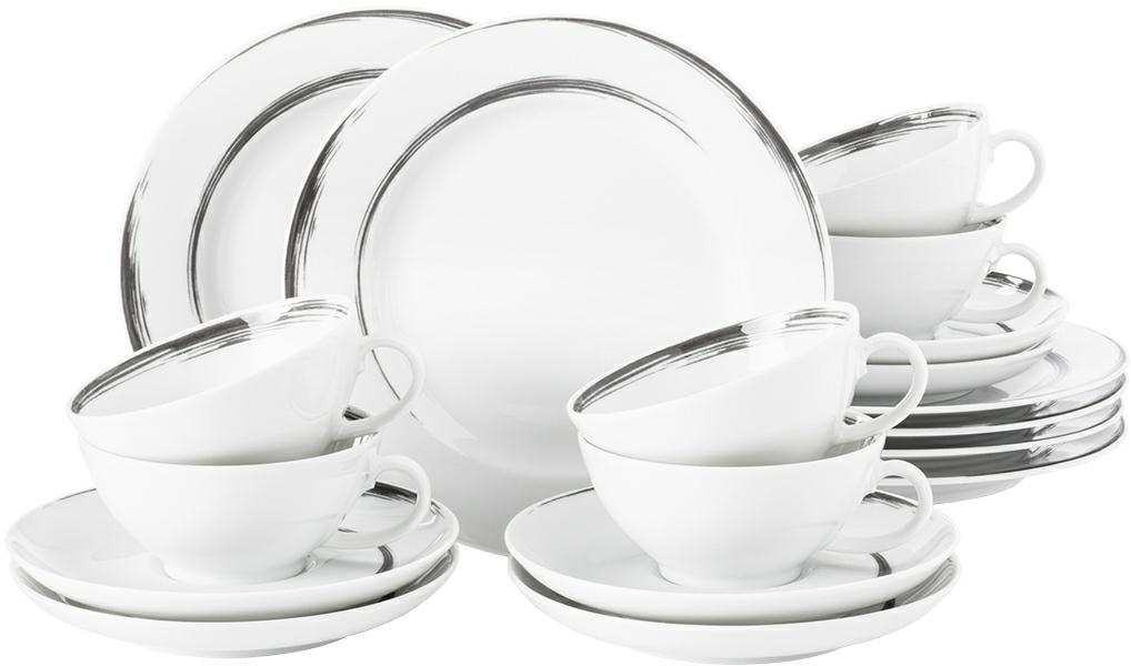 Seltmann Teeservice 18-tlg. A -Paso- rund mit Relief modern - Dekor: 25707 - Grey Brush